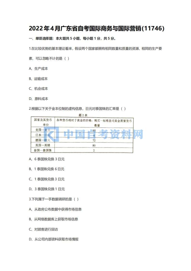 2022年4月广东省自考国际商务与国际营销真题和答案插图1